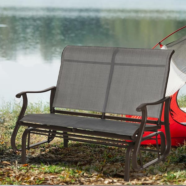 46.8 in. 2-Person Grey Metal Outdoor Bench