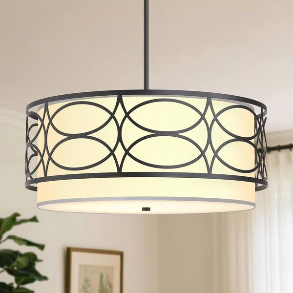 Emeritpro 4-Light Matte Black Traditional Chandelier with Drum