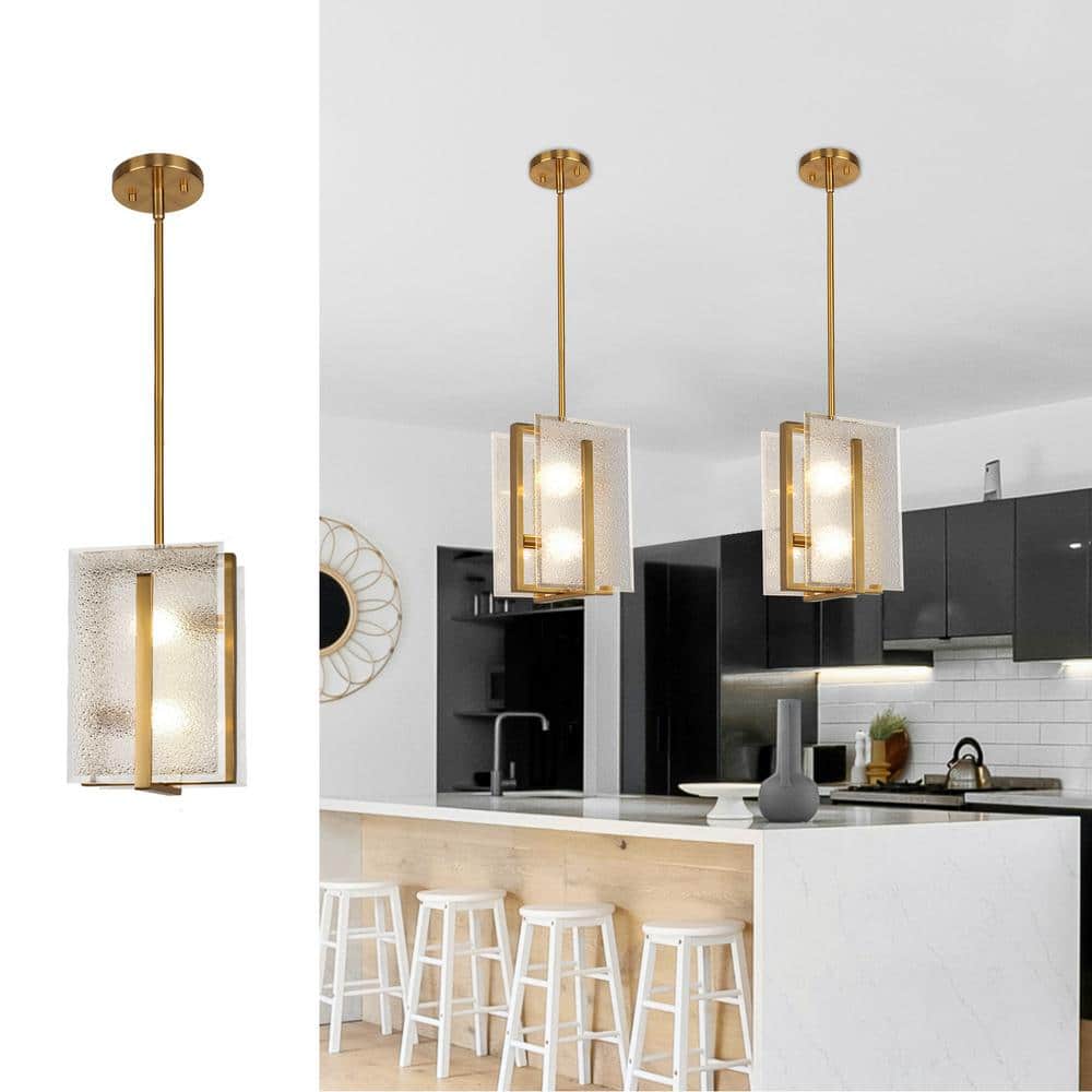 7.2 in. 2-Light Gold Modern Frosted Glass Farmhouse Pendant Light for Entry