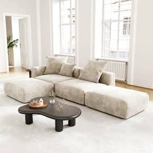 130 in. Square Arm Oversized Deep Seat 4-Piece L-shaped Corduroy Modular Sectional Sofa Rearrangeable Couch in Beige