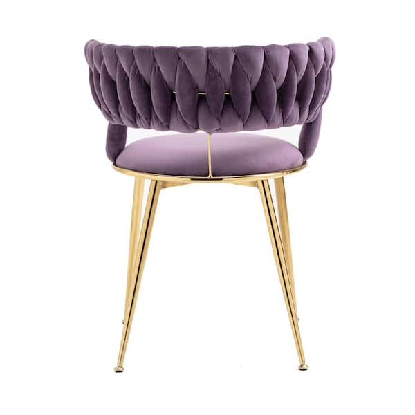 URTR Modern Purple Velvet Dining Chairs Weaved Backrest Leisure