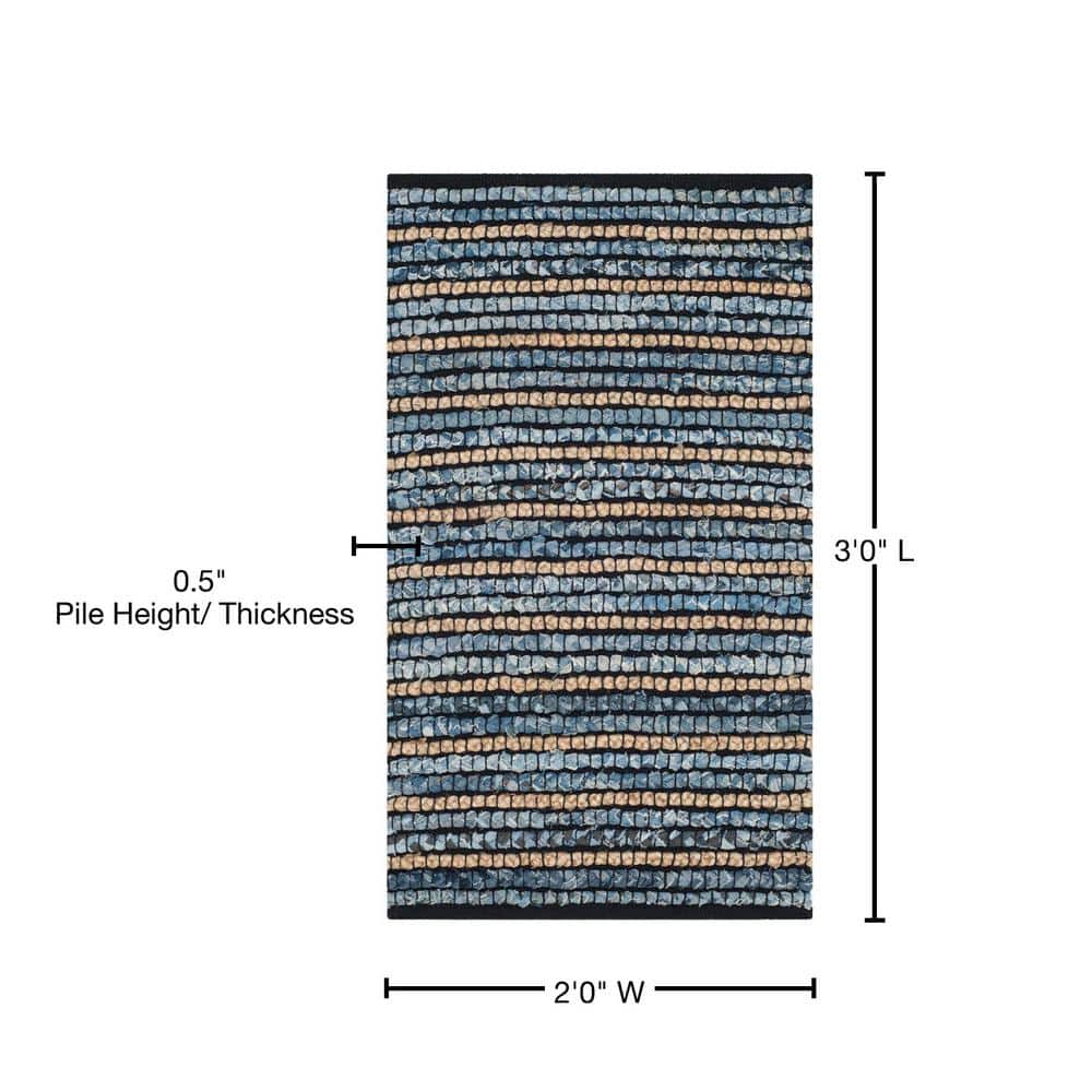 Handwoven Blue and Natural Cotton Striped Accent Rug 2' x 3'