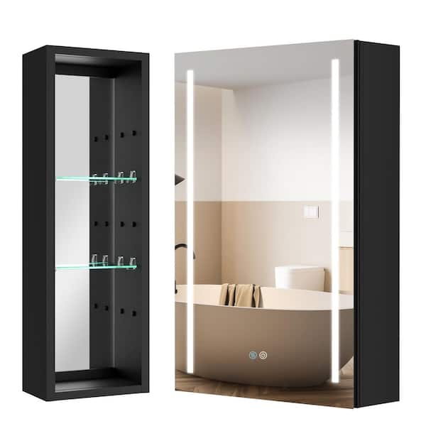 null 30 in. W x 30 in. H Black Aluminum Surface Mount Medicine Cabinet with Mirror and Lights