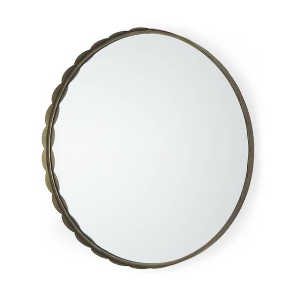 Mercana Adelaide 30 in. W x 30 in. H Gold Metal Round Mirror with Scalloped Edge