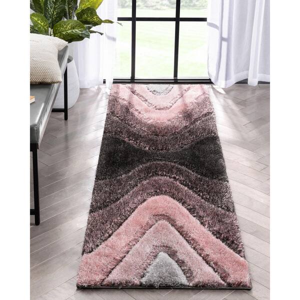 San Francisco Luz Modern Geometric Shag Hand-Carved, 5 ft. 3 in. x 7 ft. 3 in., Blush Area Rug