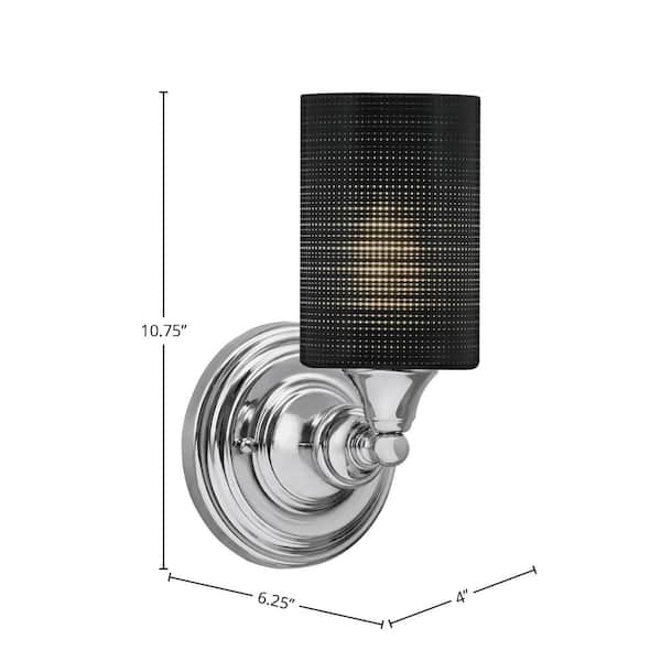 Unbranded Fulton 1-Light Chrome Wall Sconce, 4 in. Black Matrix Glass