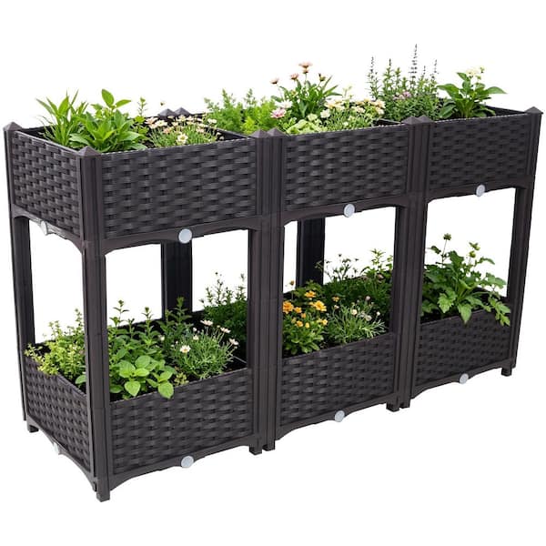 47.2 in. x 15.7 in. x 27.7 in. Elevated Planter Garden Box with Drainage Plug Raised Garden Beds, Brown Polypropylene