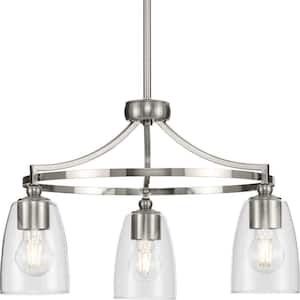 Parkhurst 21 in. 3-Light Brushed Nickel New Traditional Chandelier with Clear Glass Shades for Dining Room