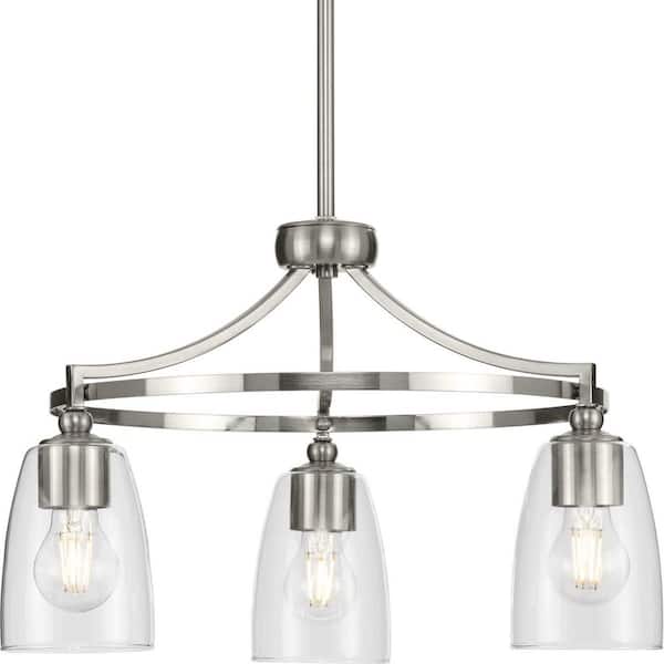 Progress Lighting Parkhurst 21 in. 3-Light Brushed Nickel New Traditional Chandelier with Clear Glass Shades for Dining Room