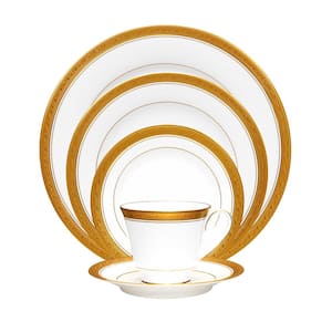 Crestwood Gold Porcelain White 5-Piece Place Setting, Service for 1