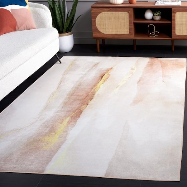 Malibu Beige/Gold 8 ft. x 10 ft. Machine Washable Modern Abstract Area Rug