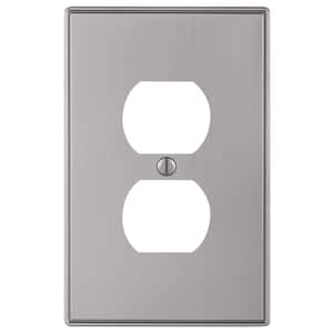Ansley 1-Gang Brushed Nickel Duplex Outlet Cast Metal Wall Plate