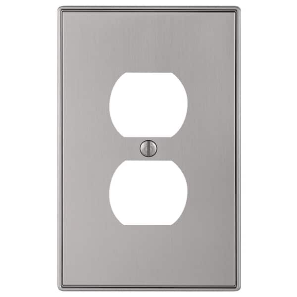 AMERELLE Ansley 1-Gang Brushed Nickel Duplex Outlet Cast Metal Wall Plate