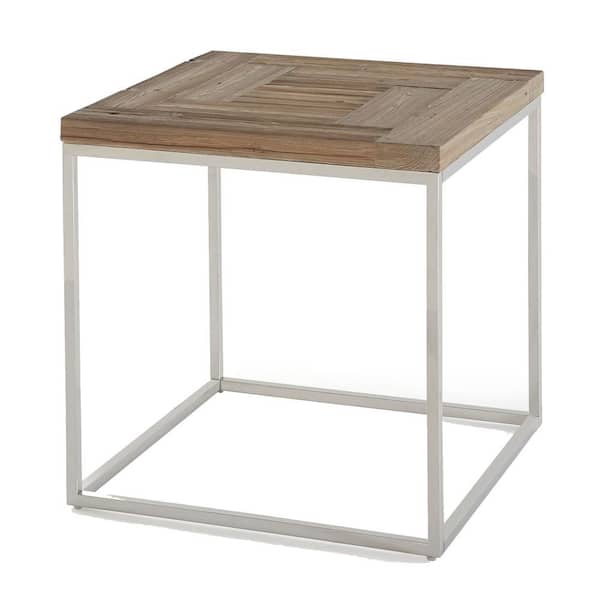 Benjara 24 in. Brown and Silver Square Wood End Table with Metal base