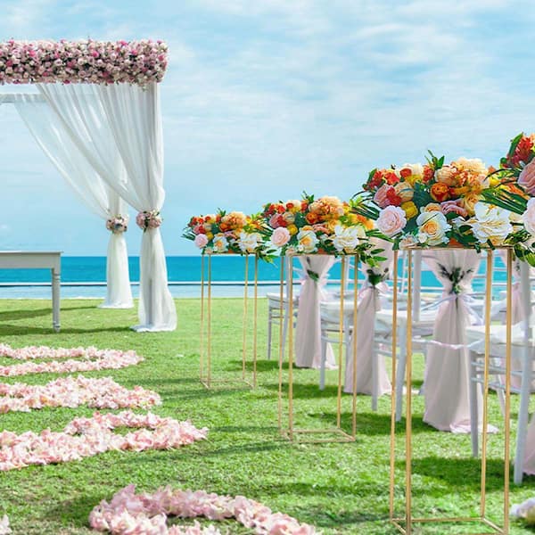 10 PCS 31.5 in. High Wedding Flower Stand, With Acrylic Laminate, Metal Vase Column Geometric Centerpiece Stands Gold