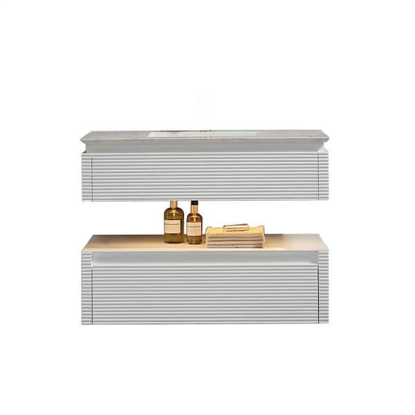 TCYO 36 in. W x 21 in. D x 20 in. H Floating Bath Vanity in White with White Engineer Stone Top