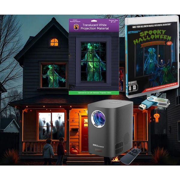 Atmosfx Spooky Halloween Projector Kit - 9-Videos on USB Plus Projector Plus 48 in. x 72 in. Screen