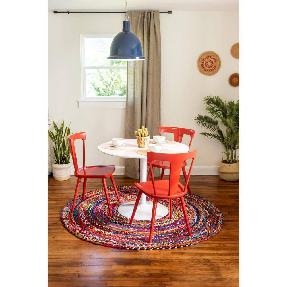 Handmade Boho Vibes Round Cotton Braided Rug, 3'3" - Blue & Multicolor