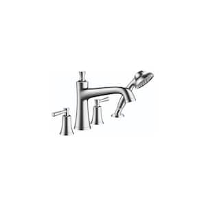 Joleena 2-Handle Deck Mount Roman Tub Faucet with Hand Shower in Chrome