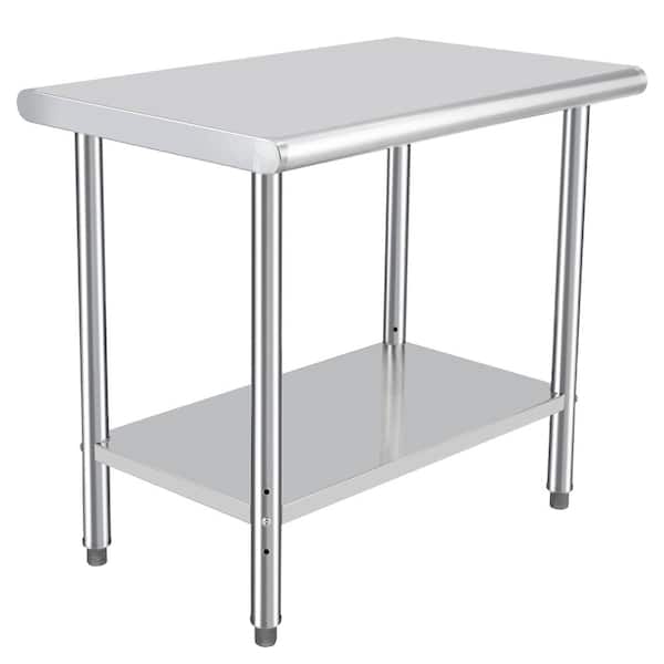 48 in. W x 24 in. D Stainless Steel Mobile Workbench with Backsplash, Undershelf, Adjustable Shelf