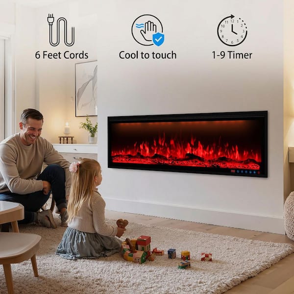 Delandgrand 74 in. Smart Electric Fireplace Insert Recessed and