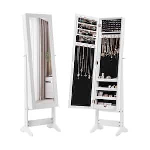 White Mirrored Standing Jewelry Cabinet Storage Box