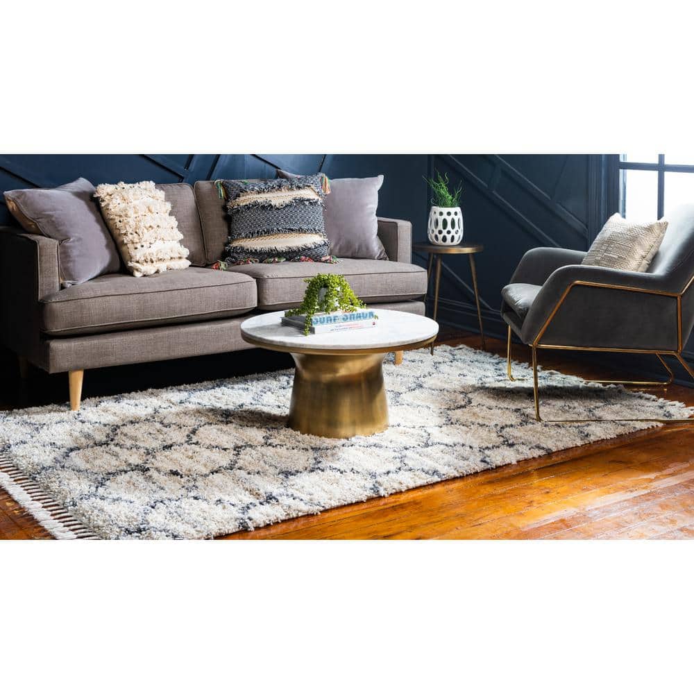Elevated Comfort Geometric Beige 8' x 10' Braided Shag Rug
