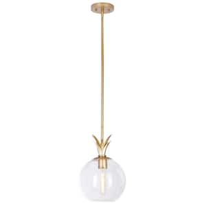 Escapes 60-Watt 1-Light Brushed Gold Shaded Pendant Light with Globe Clear Glass Shade, No Bulbs Included