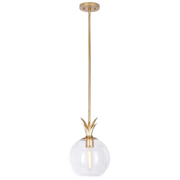 Alsy Escapes 60-Watt 1-Light Brushed Gold Shaded Pendant Light with Globe Clear Glass Shade, No Bulbs Included