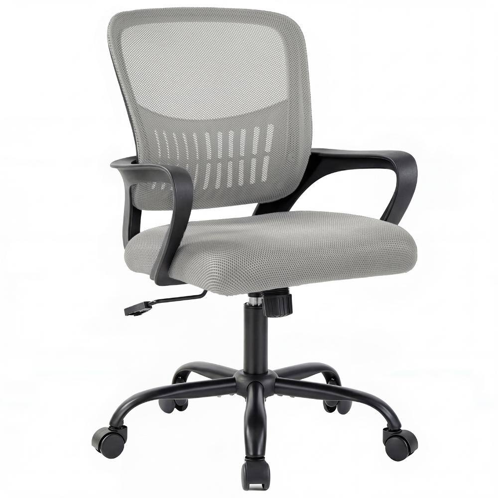 Ergonomic Mid-Back Mesh Rocking Mode Home Office Computer Task Chair in Gray with Fixed Armrest