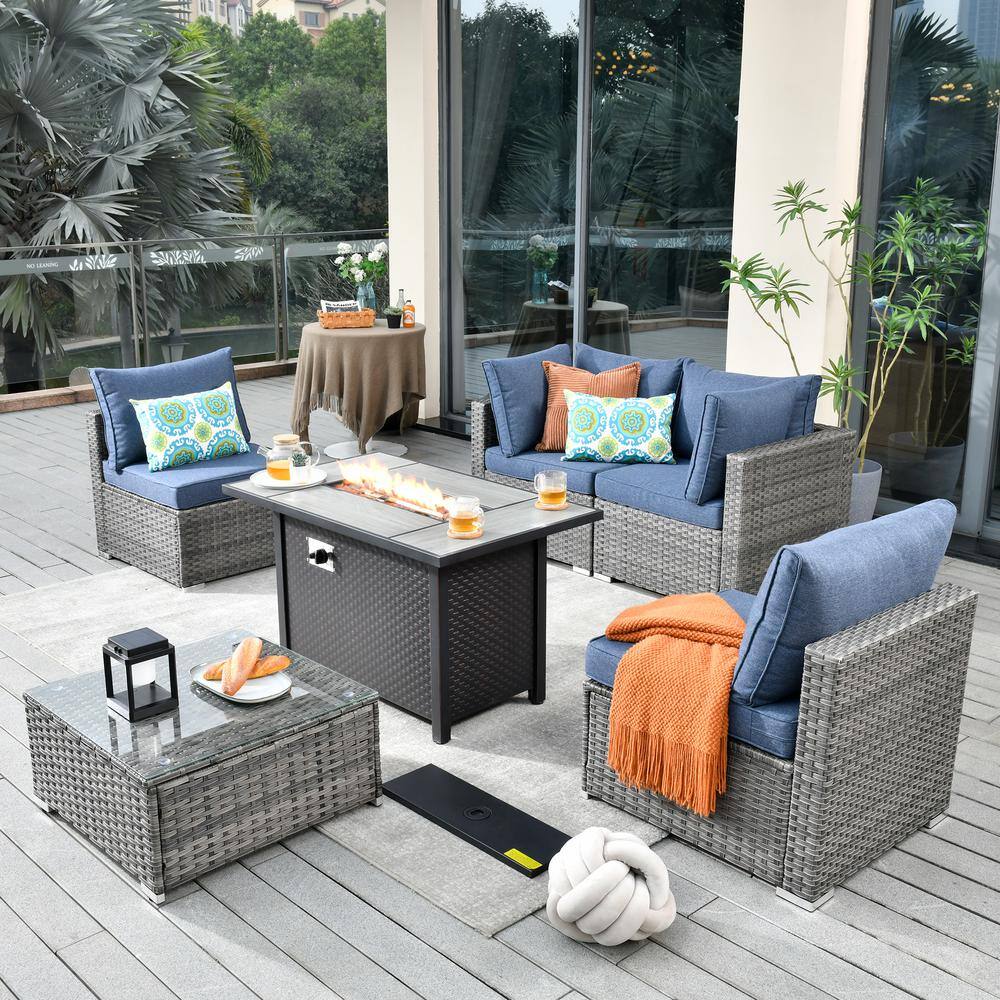 Toject Sanibel Gray 6-Piece Wicker Outdoor Patio Conversation Sofa ...