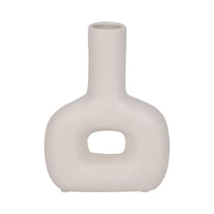 8 in. Ivory Stoneware Open Cut-Out Decorative Vase