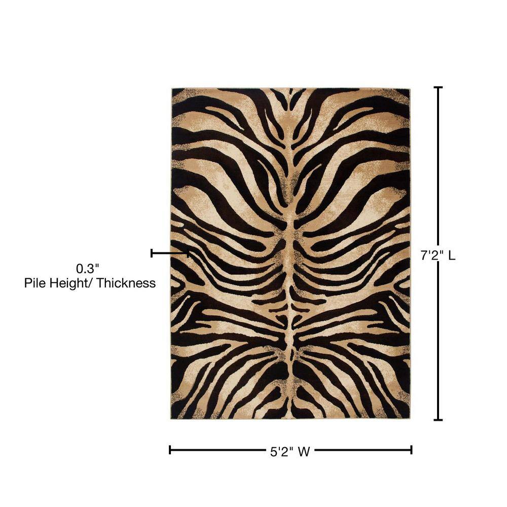 Fawn Black and Ivory Zebra Print Area Rug
