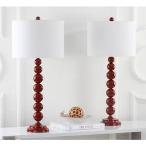 Jenna 31 in. Dark Red Stacked Ball Table Lamp with Off-White Shade (Set of 2)