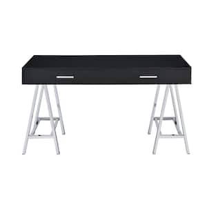 54 in. Rectangular Black and Silver Manufactured Wood 2 Drawers Writing Desk
