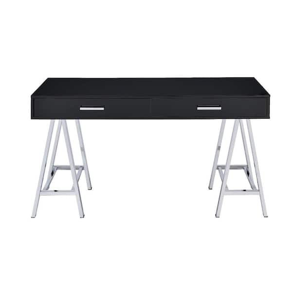 HomeRoots 54 in. Rectangular Black and Silver Manufactured Wood 2 Drawers Writing Desk