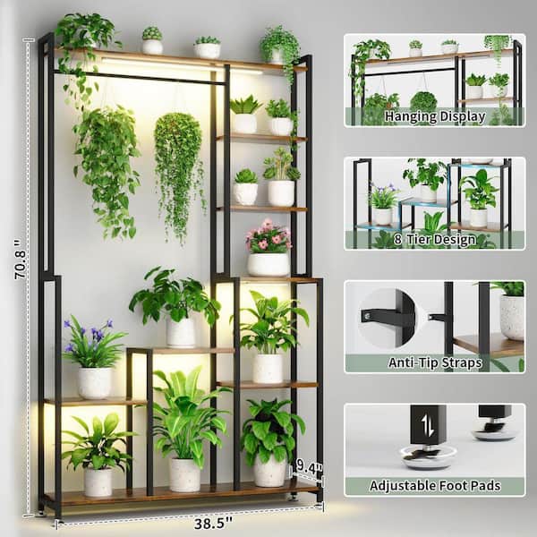 CSC DECOR INC 71 in. H Walnut MDF Indoor Plant Stand with 4 Grow