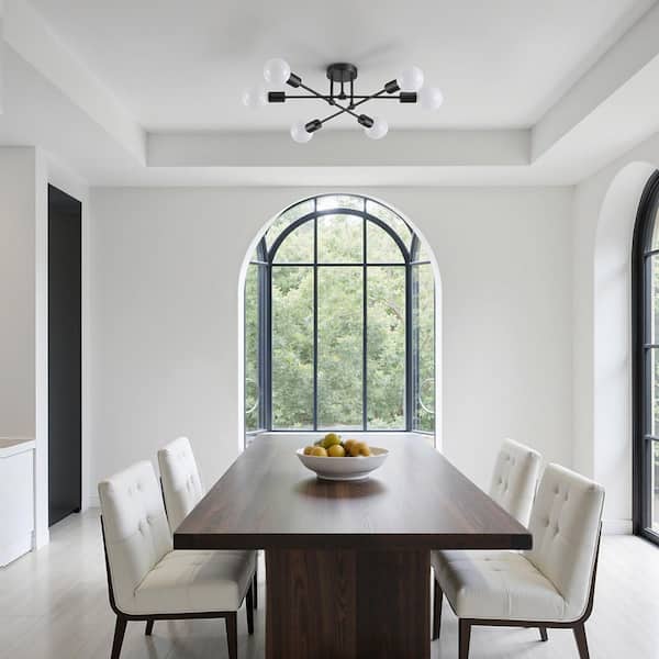 6-Light Black Adjustable Modern Sputnik Chandelier for Dining Room