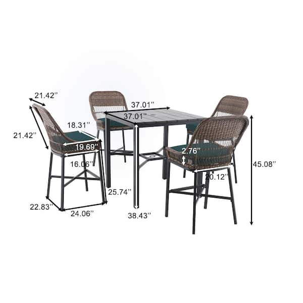 Hampton Bay Beacon Park 5 Piece Brown Wicker Outdoor Patio High Dining Set with CushionGuard Charleston Blue Green Cushions H013 01203900 The Home Depot