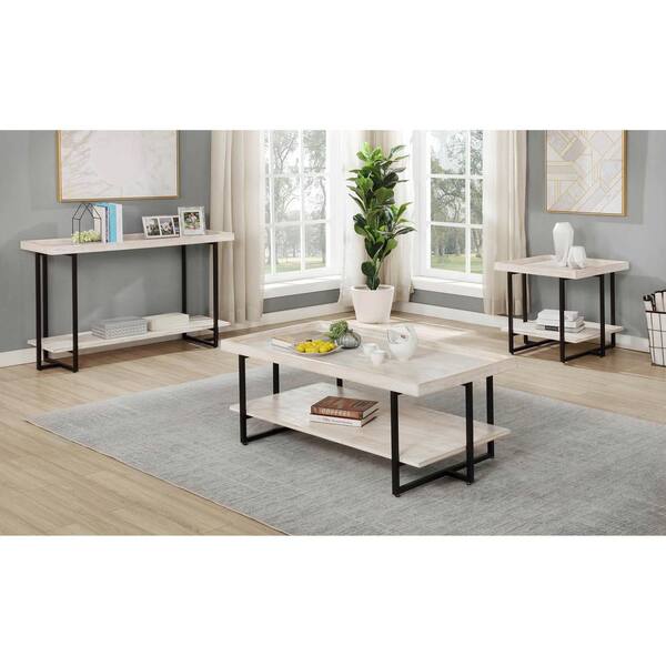 Furniture of America Tri Contemporary Glass Top Console Table in White and  Gray