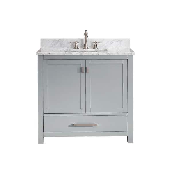 Avanity Modero 37 in. Single Sink Chilled Gray Bath Vanity with Carrara White Marble Top