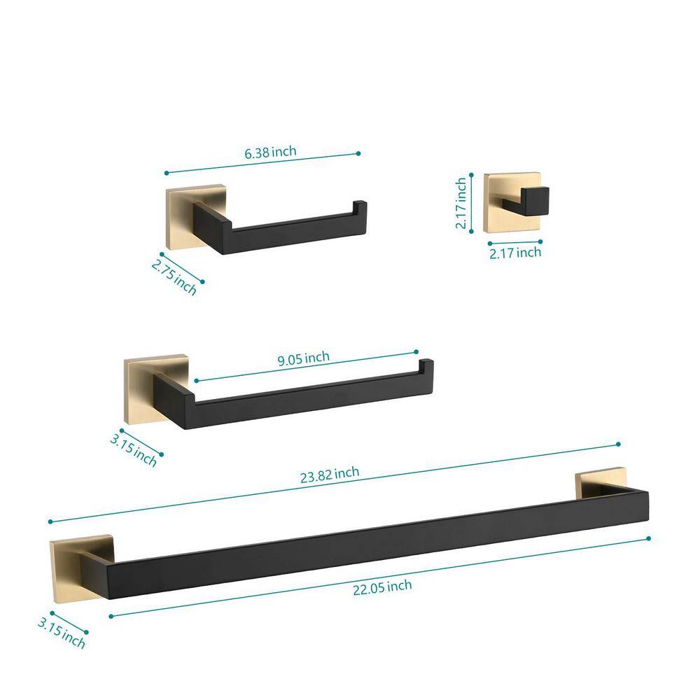 8-Piece Matte Black and Gold Stainless Steel Bathroom Hardware Set