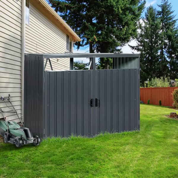 Forrest 62.99 in. W x 31.49 in. D x 48.03 in. H Charcoal Grey Metal Trash Can Storage, Garbage Bin Shed Stores 2 Trash