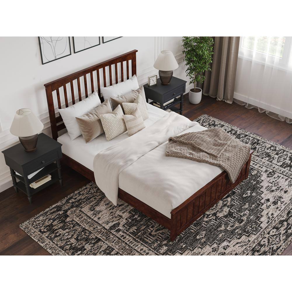 Walnut Queen Wood Platform Bed with Slatted Headboard