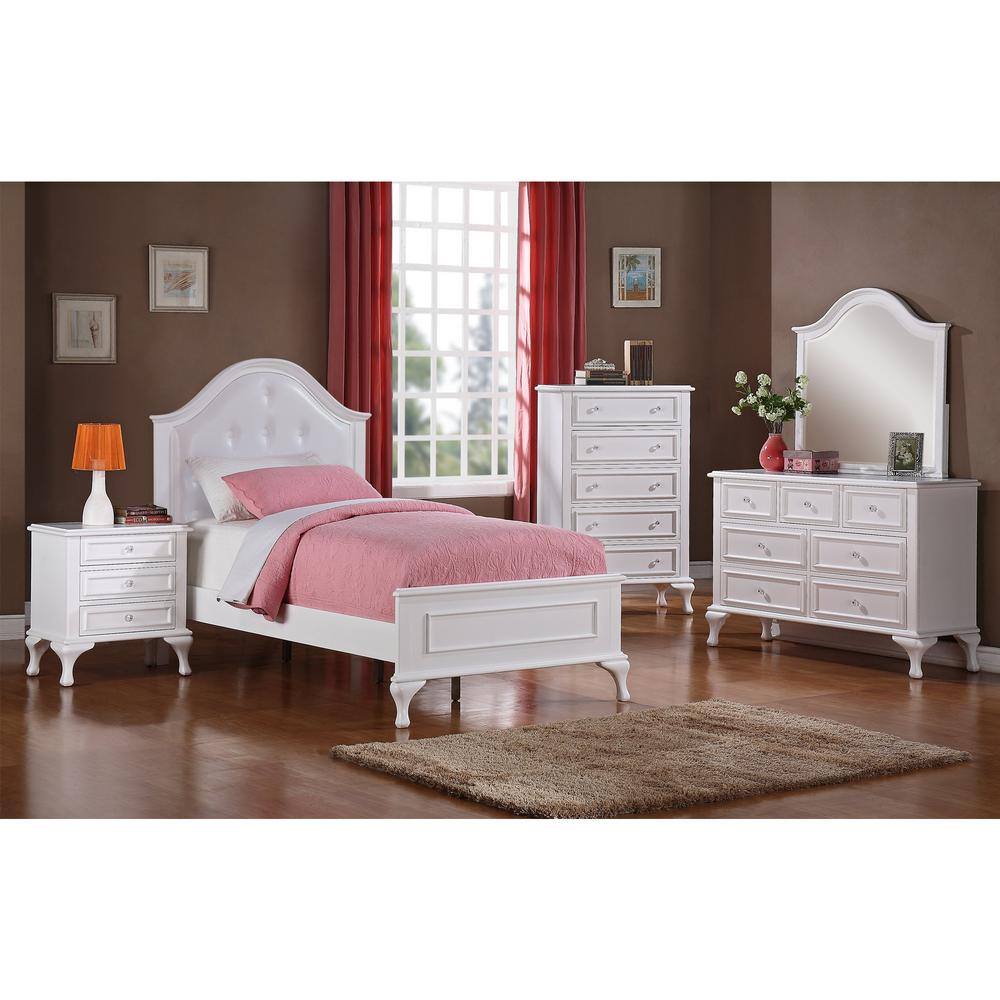 Jenna White Full 3-Piece Kids Bedroom Set with Faux Leather Headboard