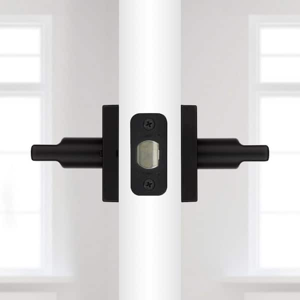 Kwikset Halifax Square Matte Black Bed/Bath Door Lever with Lock