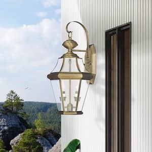 Cresthill 20.75 in. 2-Light Antique Brass Outdoor Hardwired Wall Lantern Sconce with No Bulbs Included