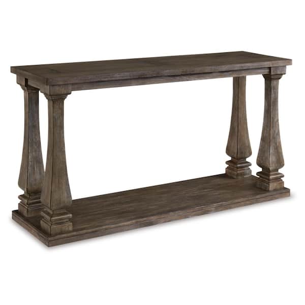 Johnelle 60 in. Gray Rectangle Wood Console Table with Shelf