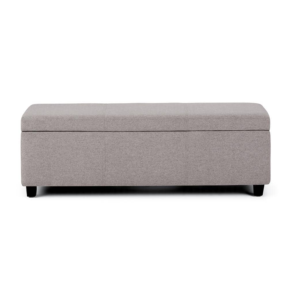 Contemporary Cloud Grey Linen-Look Storage Ottoman Bench, 48"