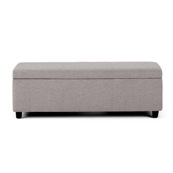 Simpli Home Avalon 48 in. Contemporary Storage Ottoman in Cloud Grey Linen Look Fabric